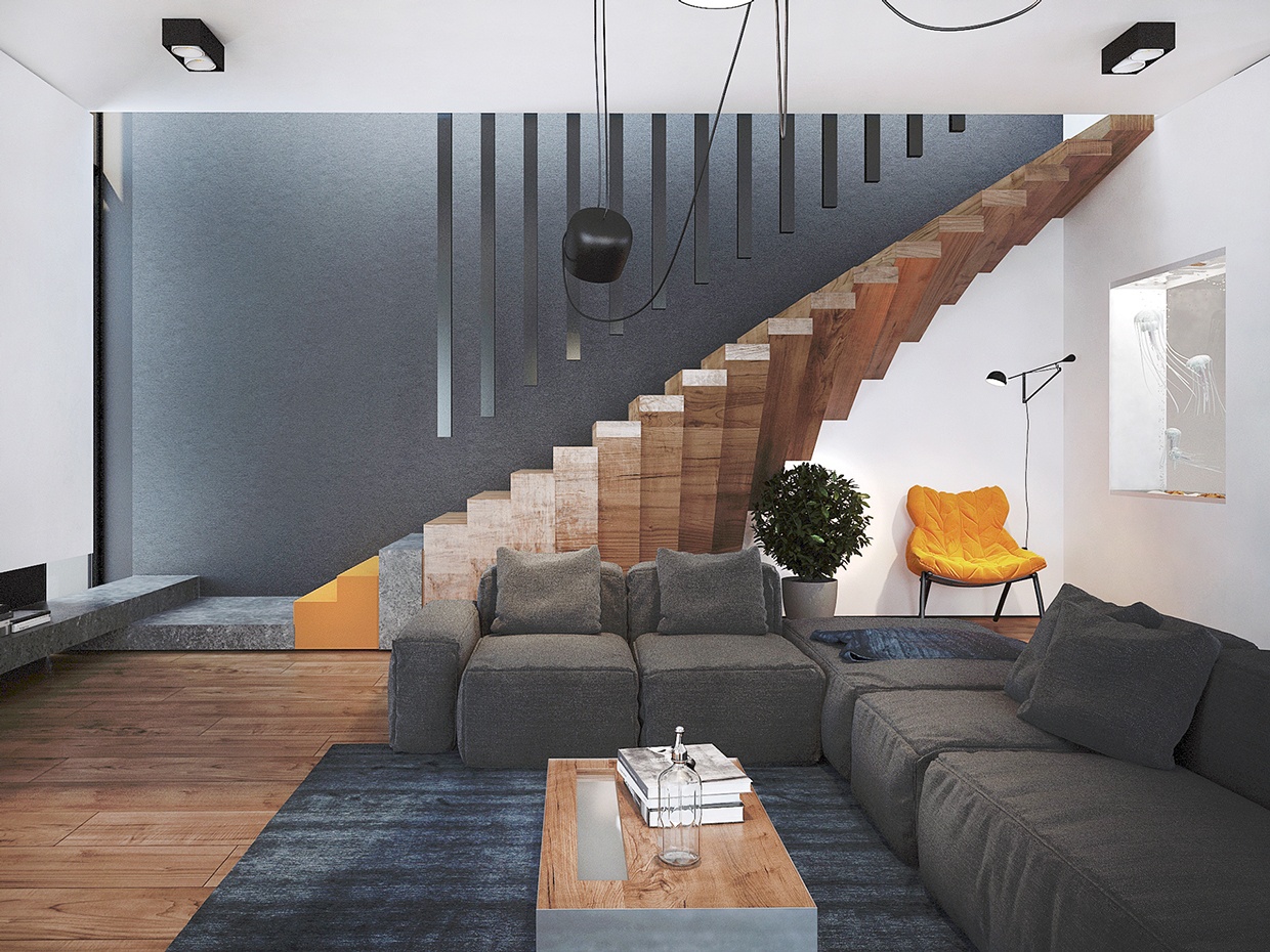 Trendy Home Interior Design Ideas With Super Unique Staircase As The Main Design Roohome