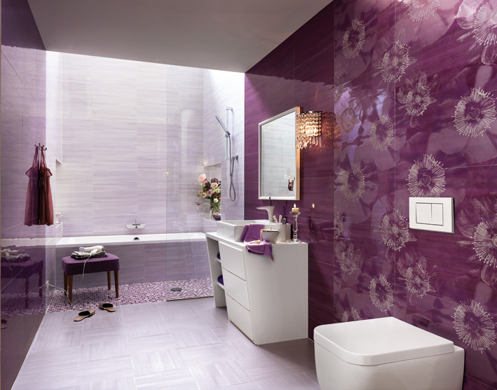 Purple white floral bathroom design