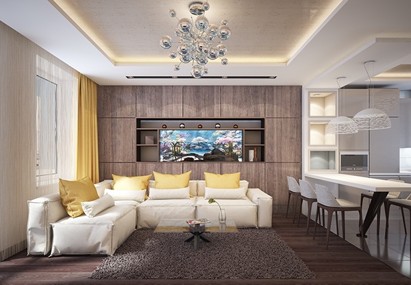 modern wooden wall living room