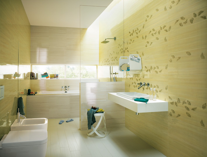 Yellow cream white bathroom tiles 