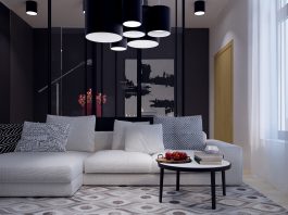 living room with pendant light