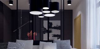 living room with pendant light
