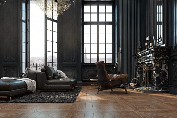 Dark concept for decorating living room