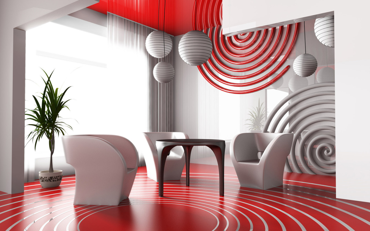 red and white living room
