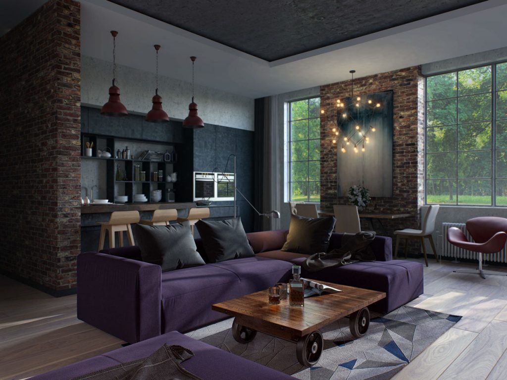 Picture of Minimalist Small Apartment Design Combines With Purple Color Accents ...