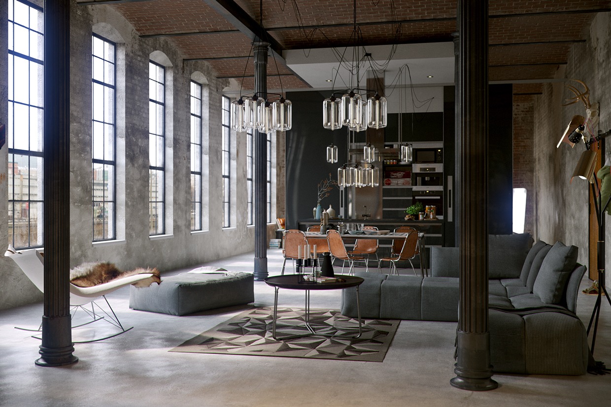 apartment industrial style living room