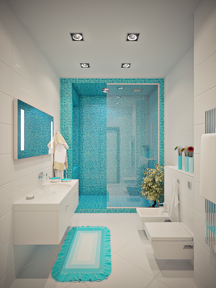 white and blue bathroom design