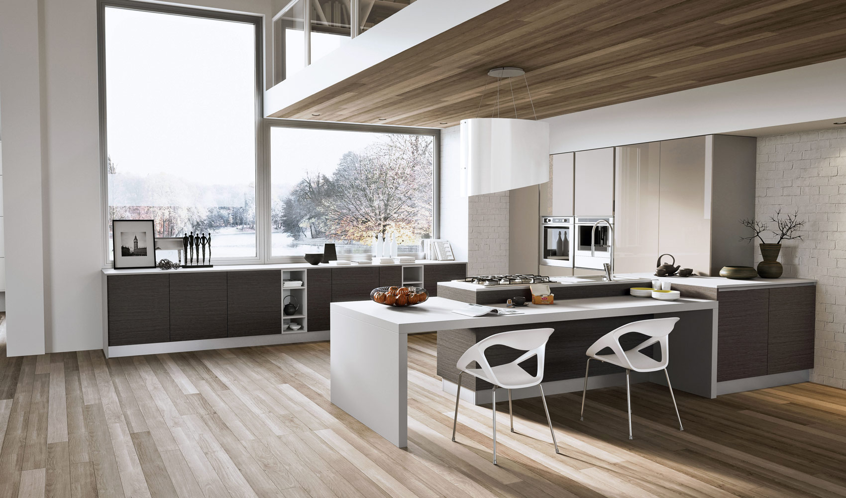 modern kitchen design with windows