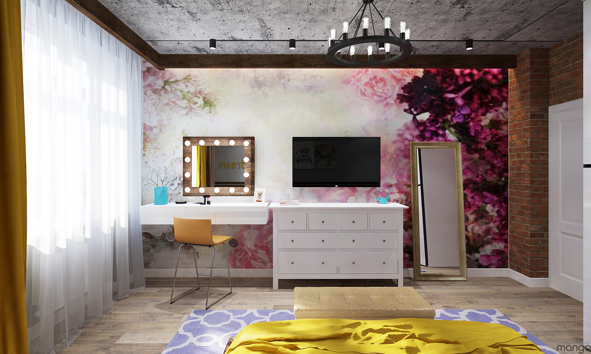 floral wall bedroom design