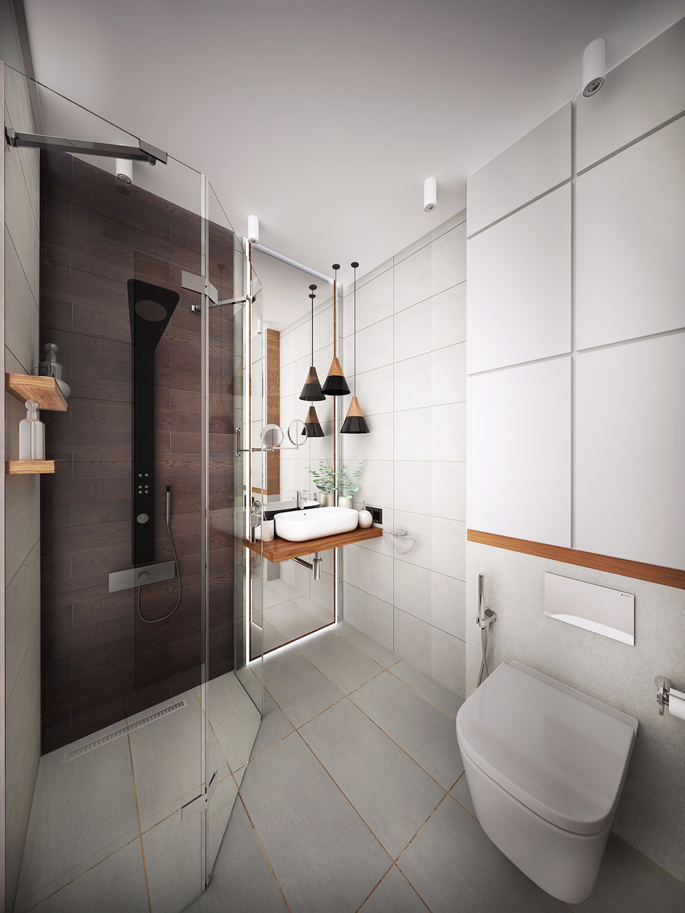 white bathroom with glass shower