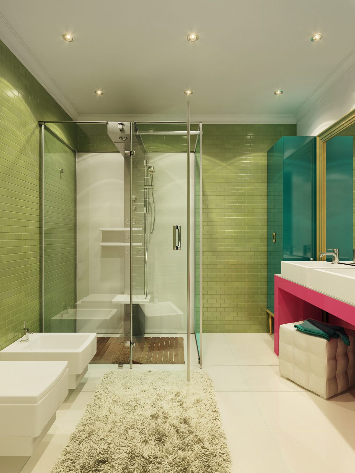 simple bathroom green tile design