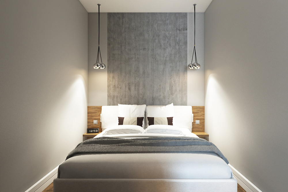 gray backsplash bedroom