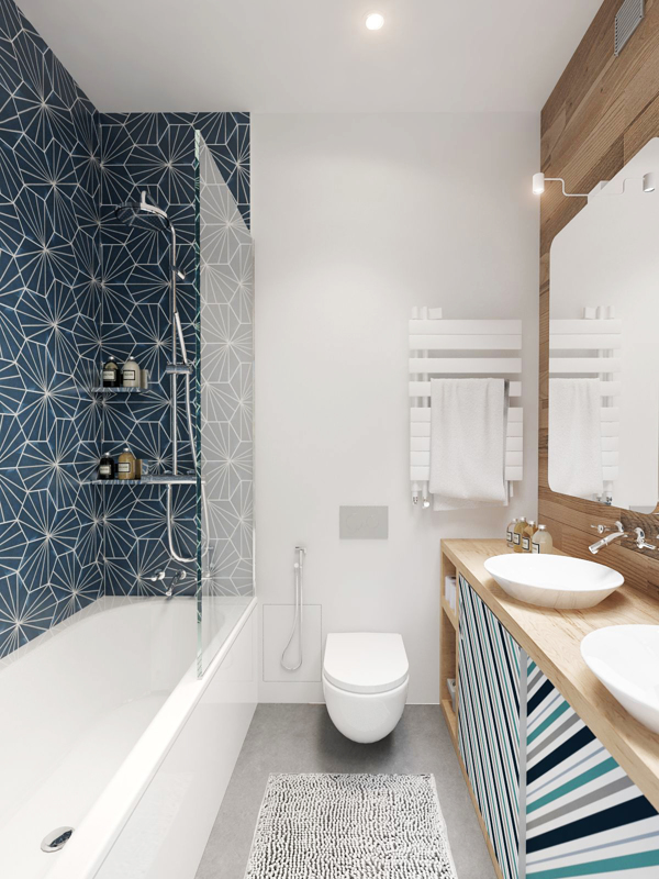 blue wall texture bathroom design