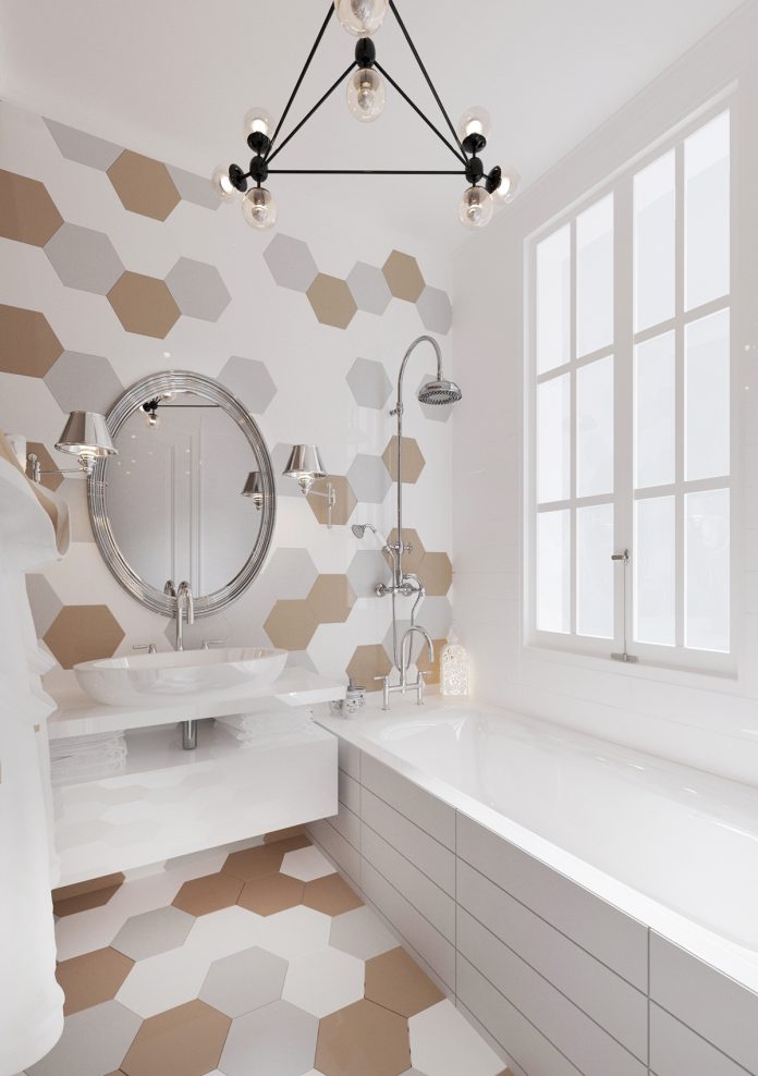 white bathroom backsplash design
