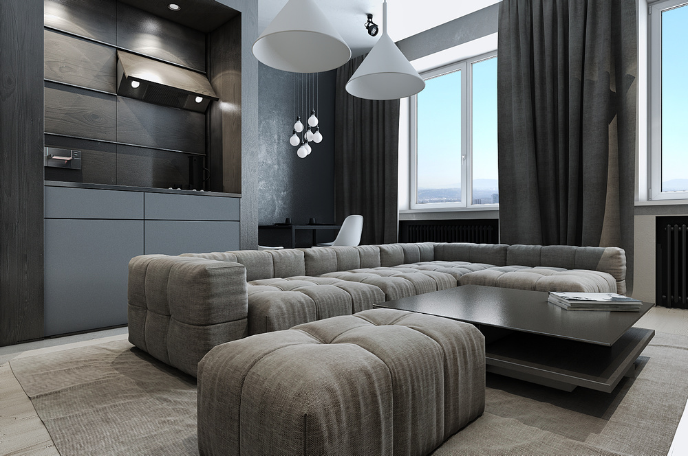minimalist dark living room