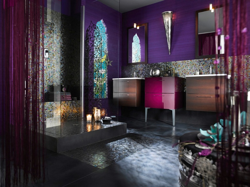 Moroccan style purple bathroom