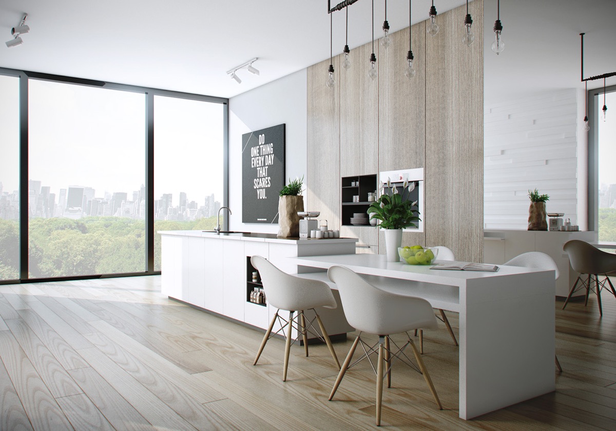 modern kitchen with wooden accent