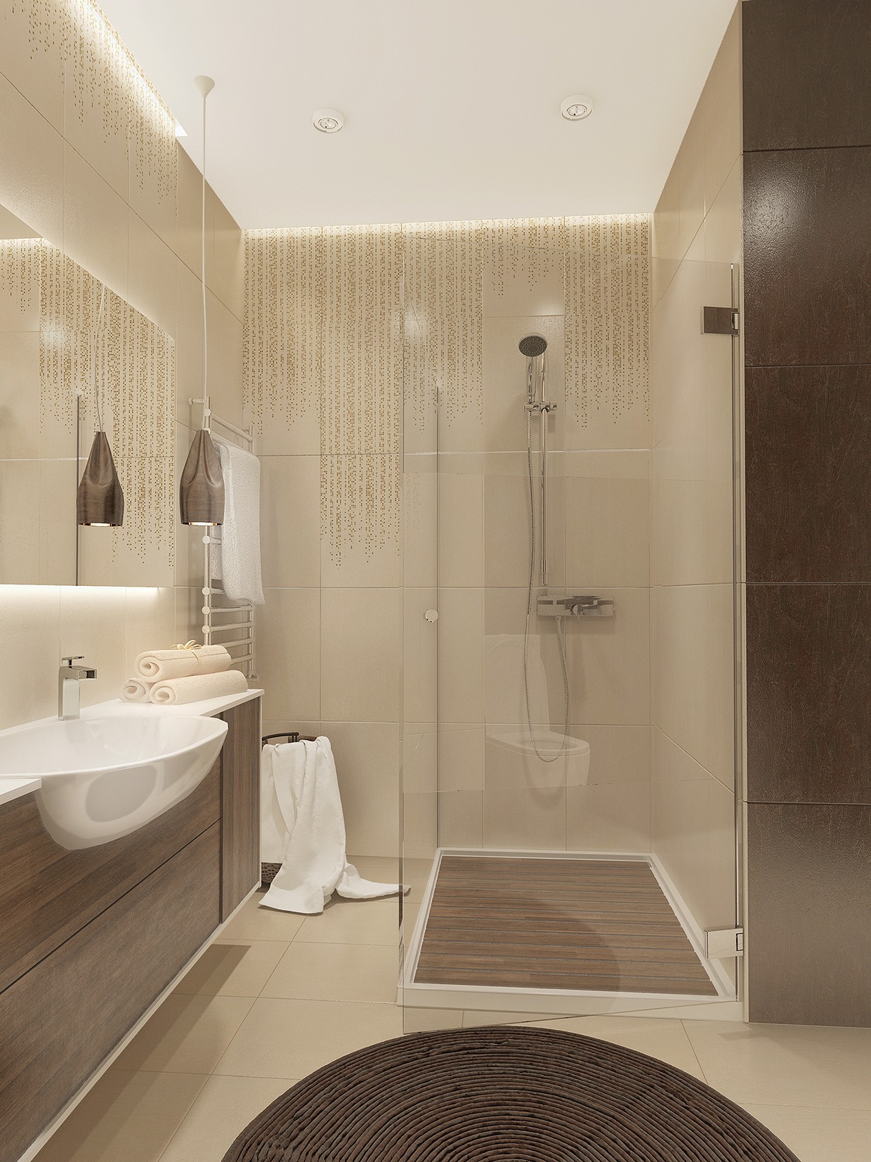 beige small bathroom design