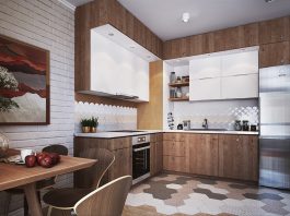 white small kitchen with wooden decor