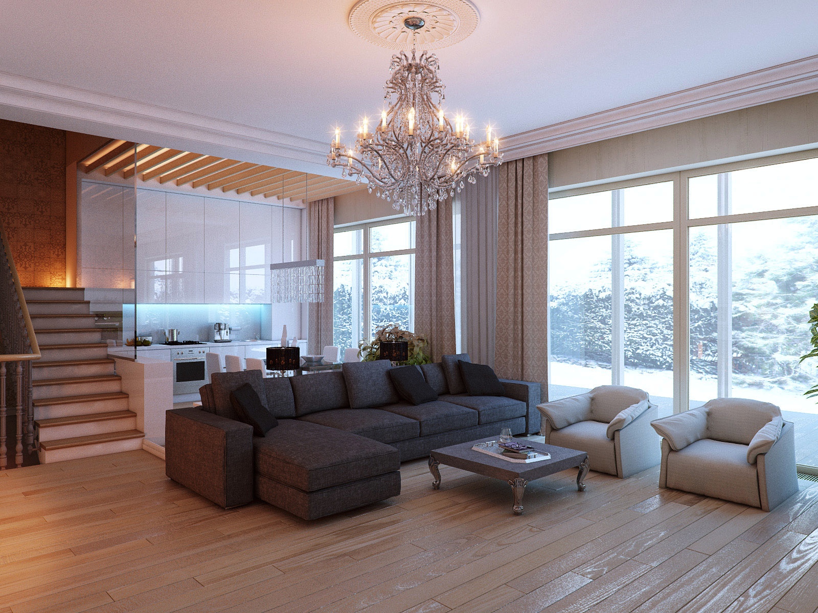 spacious living room modern country