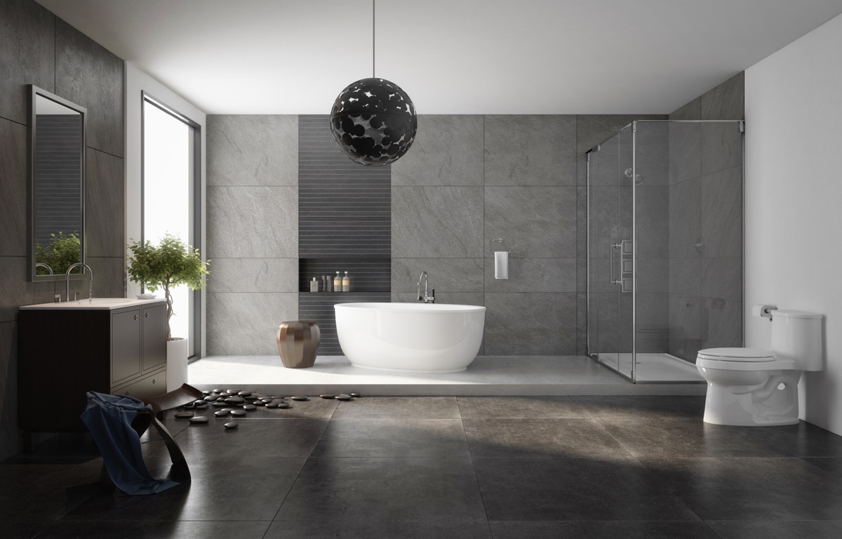 white and gray attractive bathroom