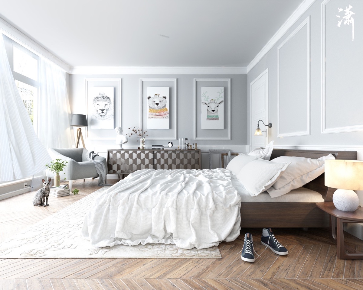 scandinavian wooden bedroom