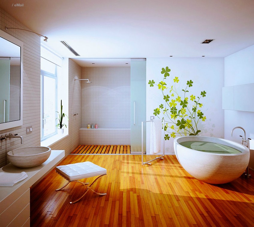 bathroom with wooden floor