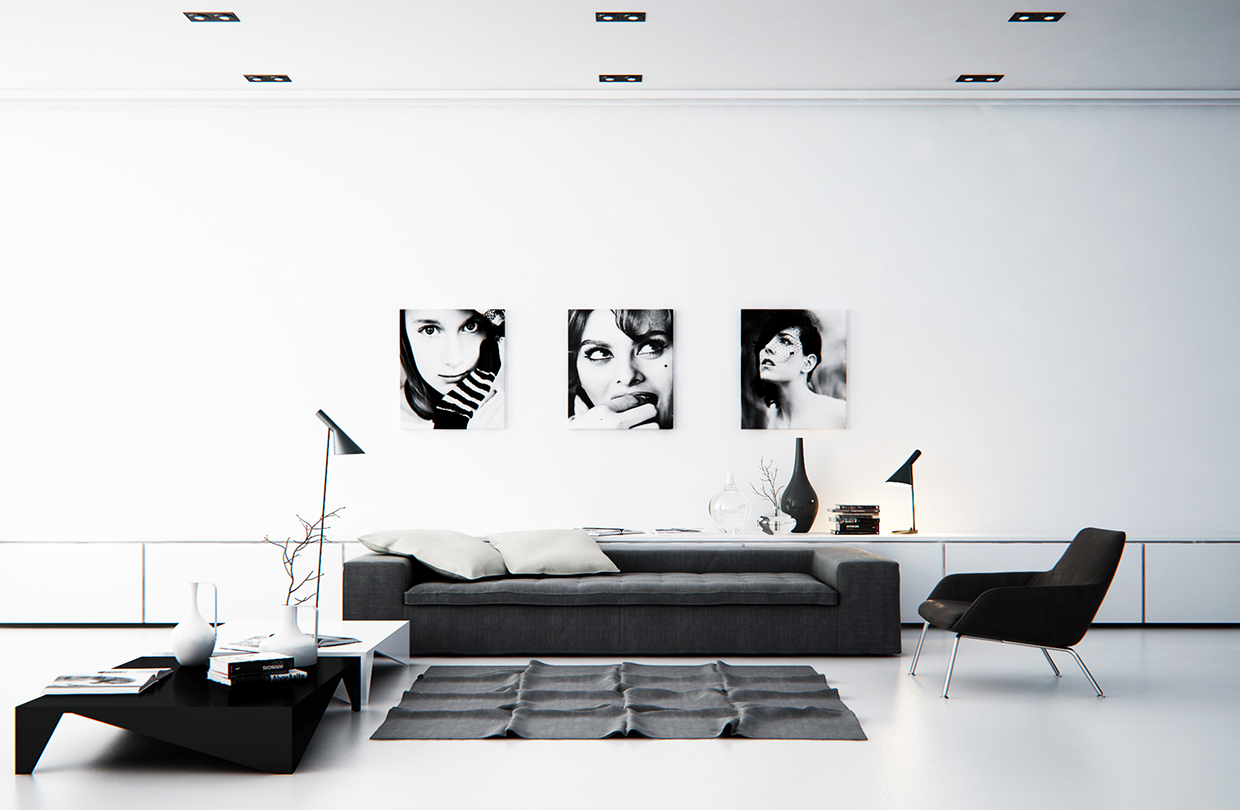 black and white living room