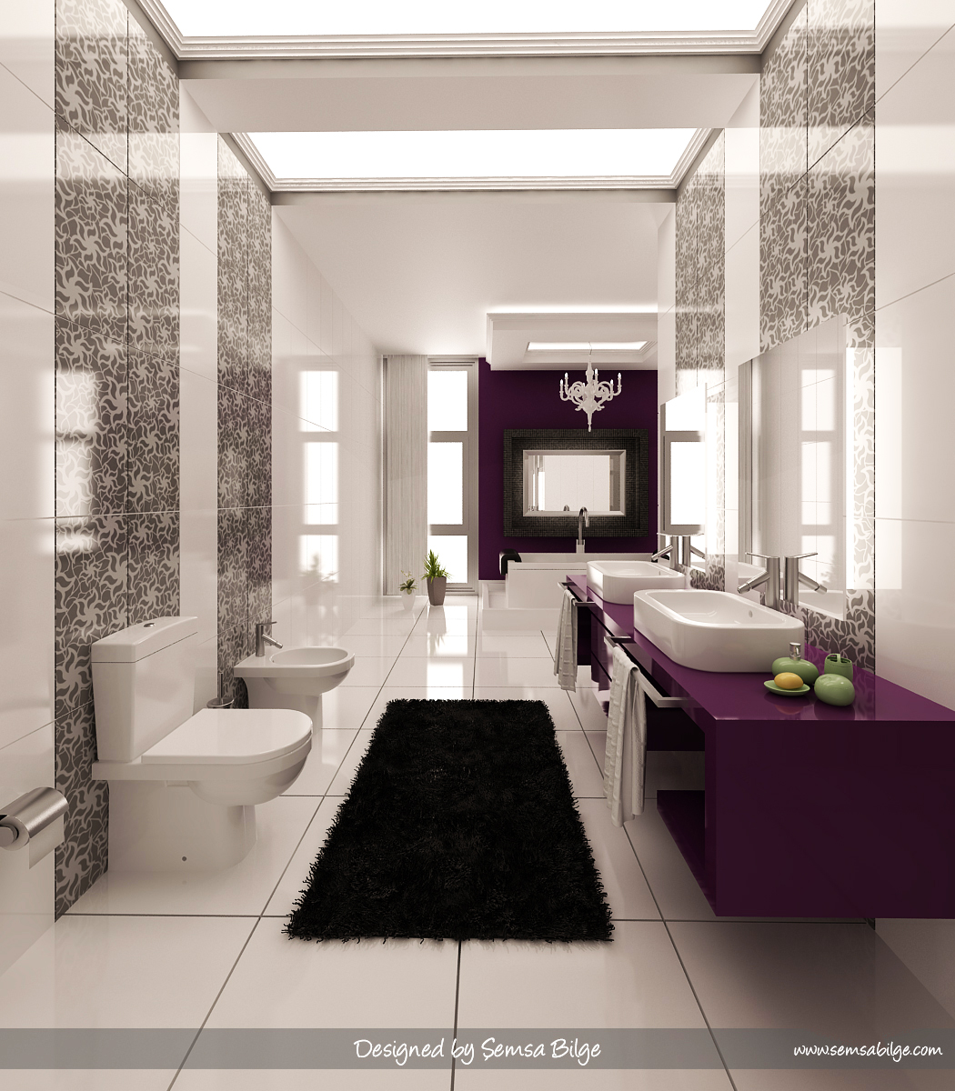 purple black and white bathroom