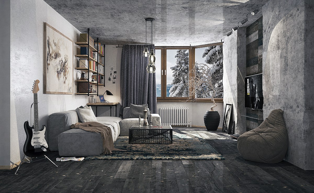 textural grey living room 