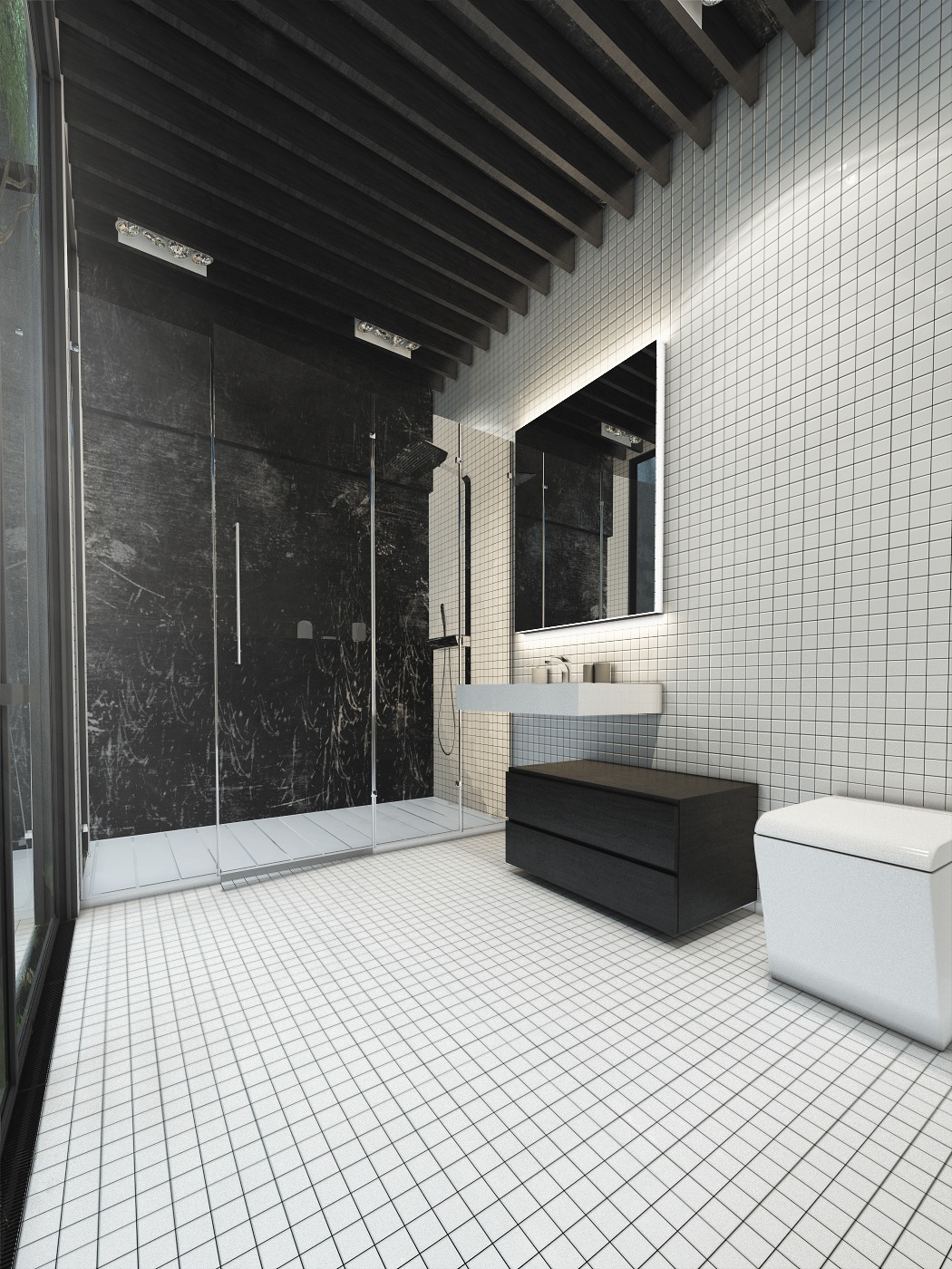 white tile bathroom 