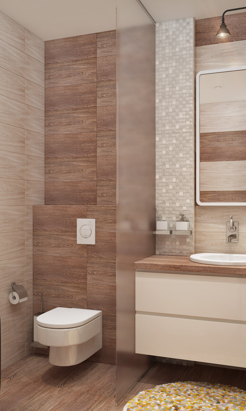 wood backsplash bathroom