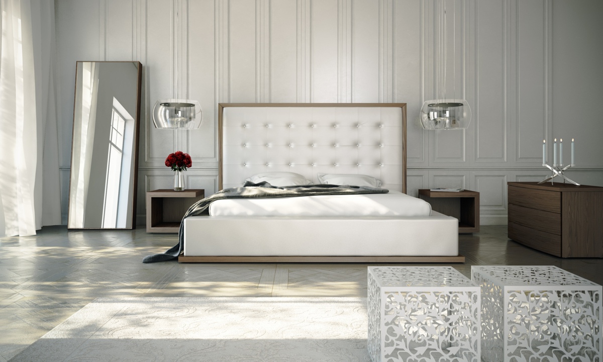 white spacious contemporary bedroom