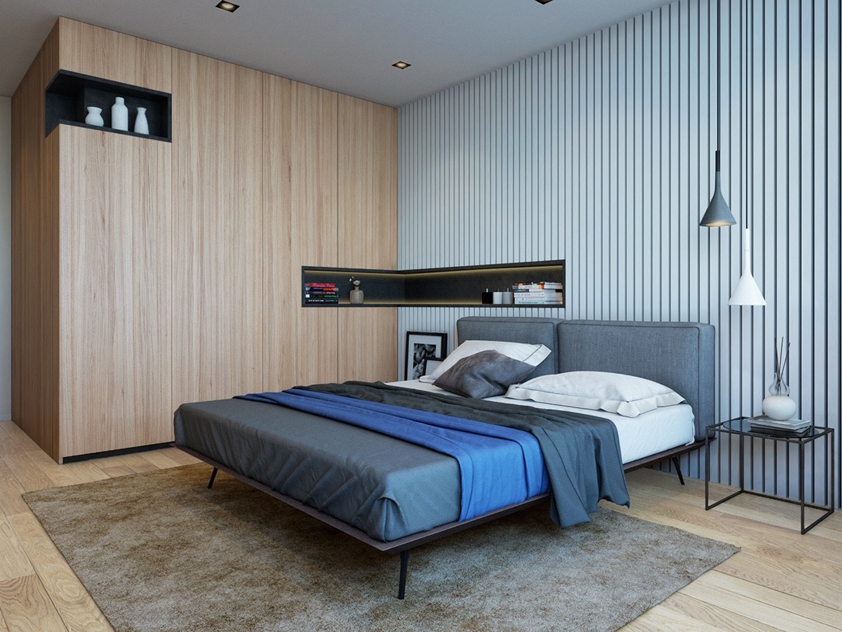 wooden backsplash bedroom design