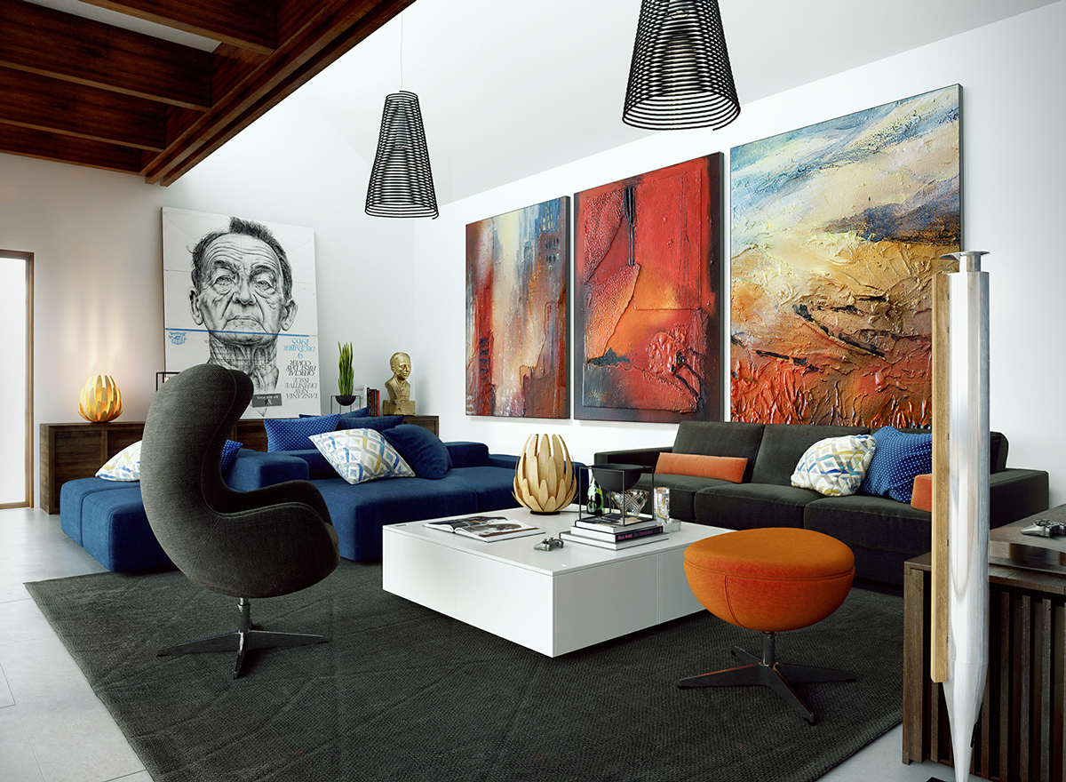 gray wall art living room