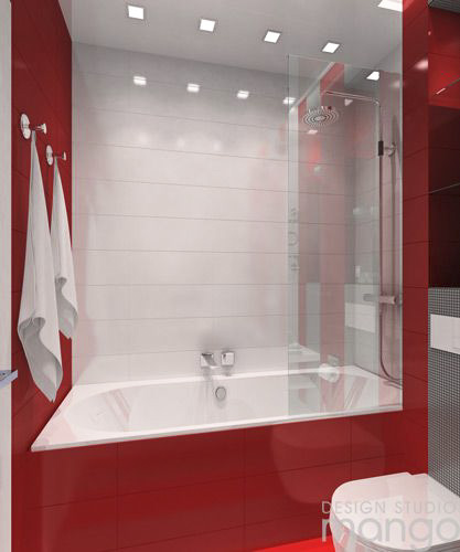 red and white bathroom decorating 