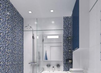minimalist blue bathroom tile design