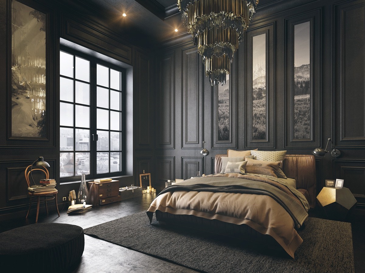 classical dark bedroom decor