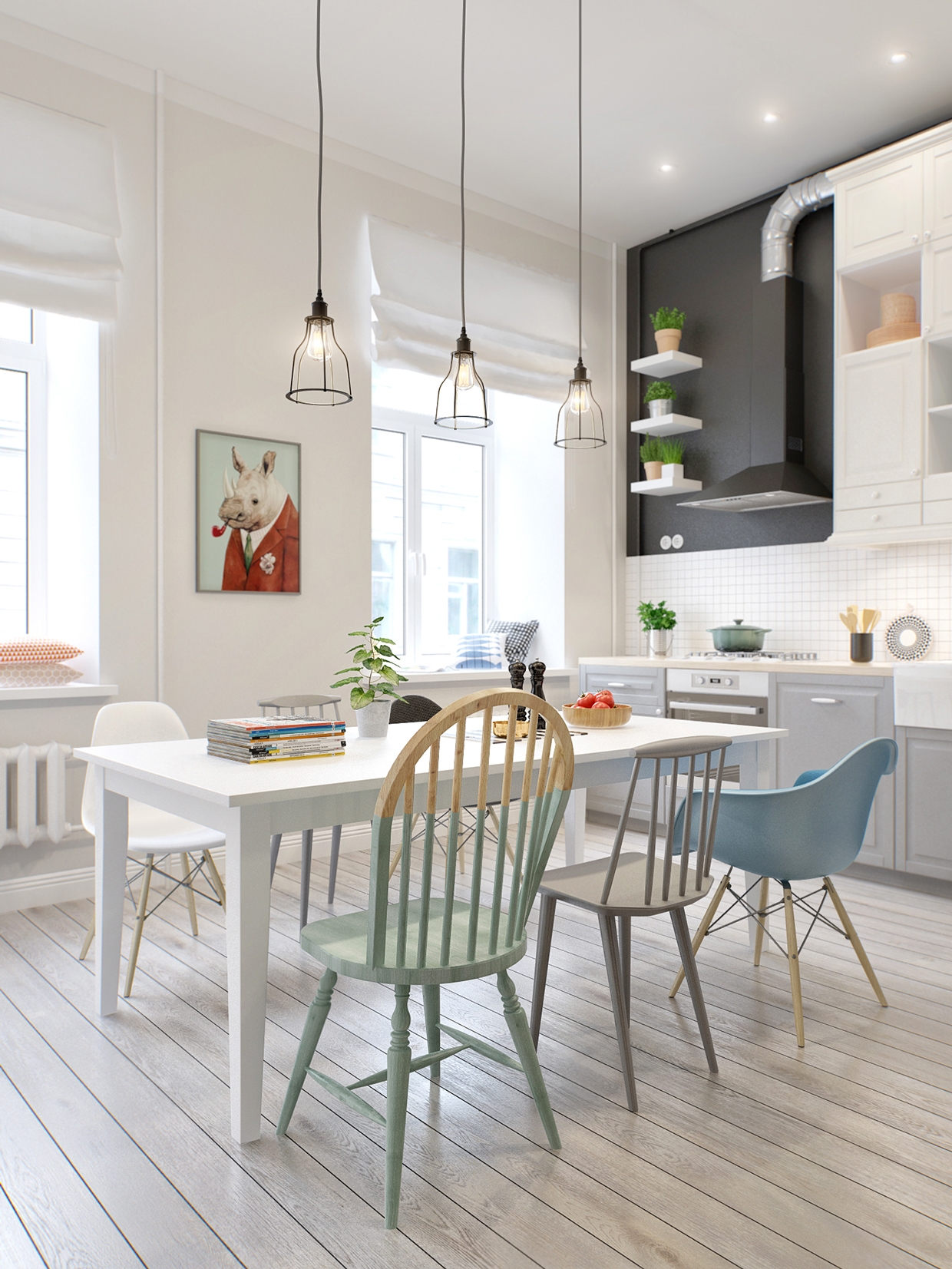 contemporary white dining room