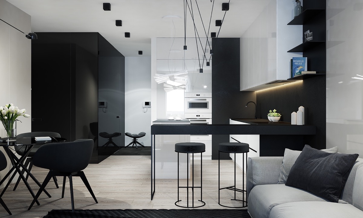 luxury dark kitchen and dining