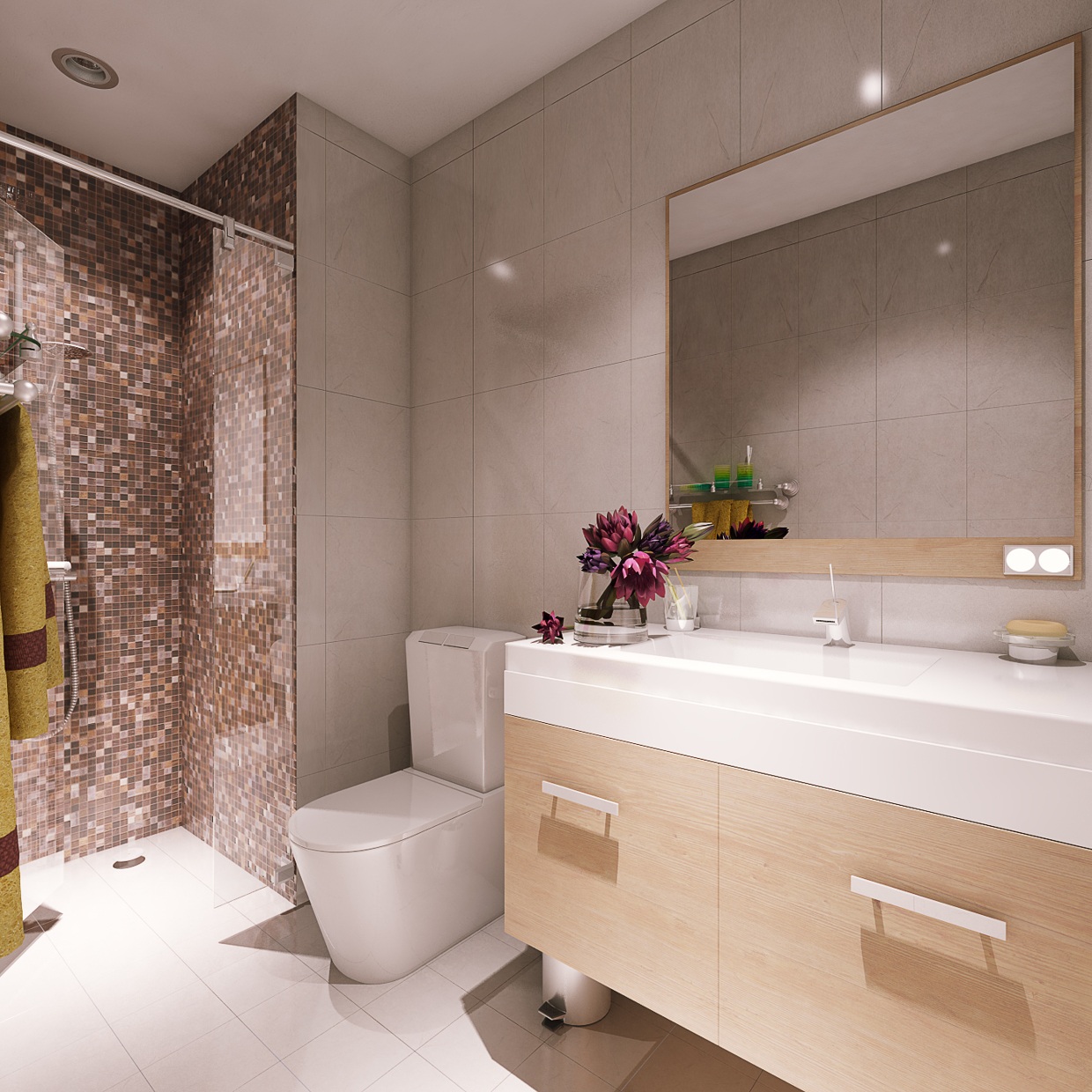 Small Minimalist Bathroom Designs Decorated With Variety Of Modern Pattern Tile Designs Looks Attractive Roohome