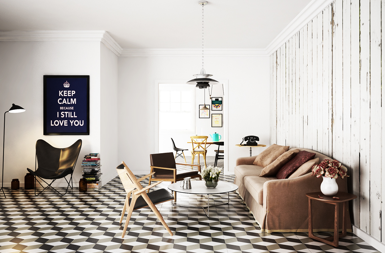 white wooden scandinavian living room