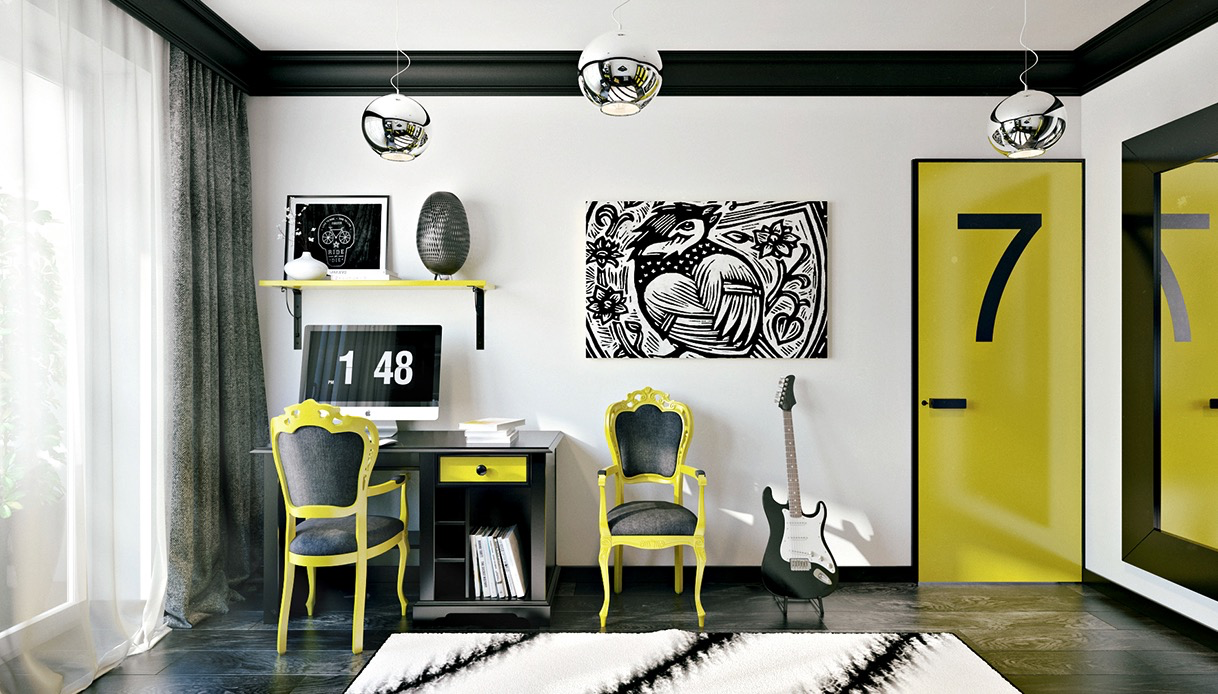 yellow accent for teen room decor