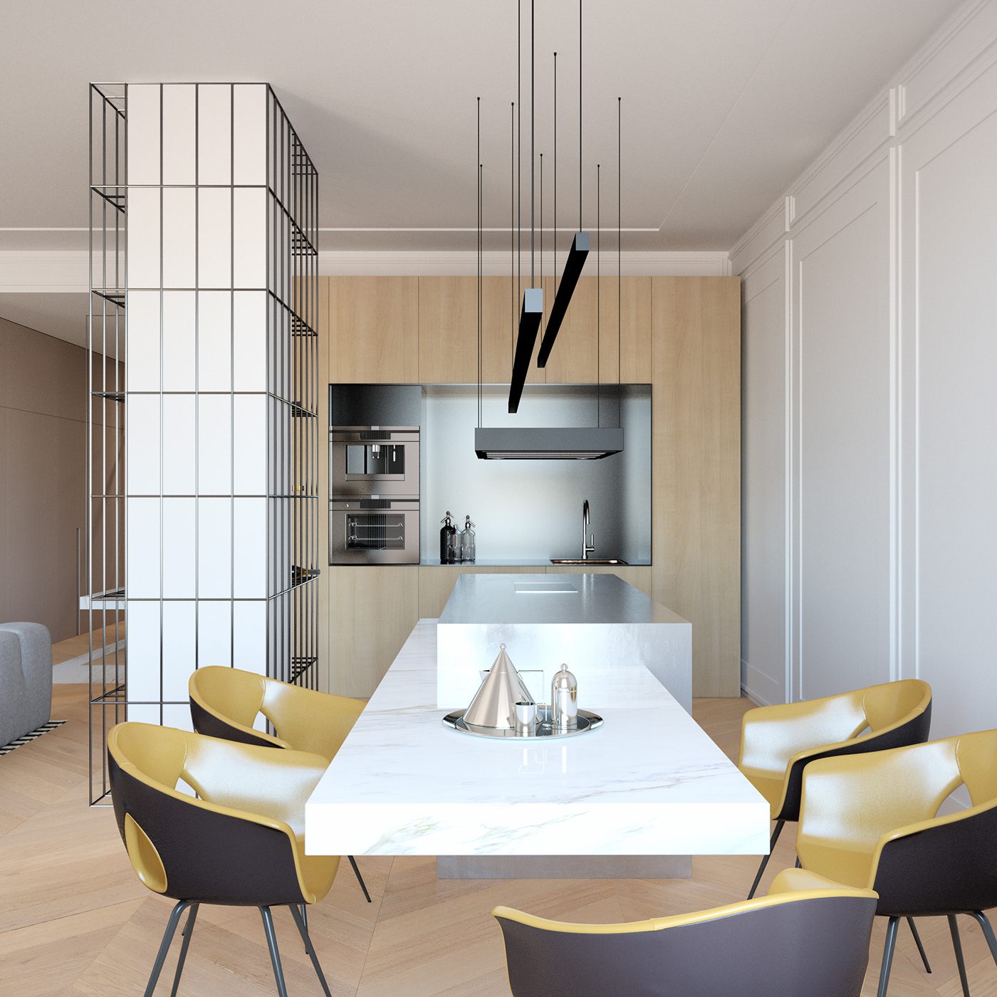 minimalist dining and kitchen