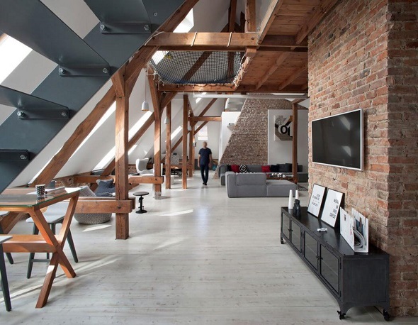 Contemporary attic apartment design