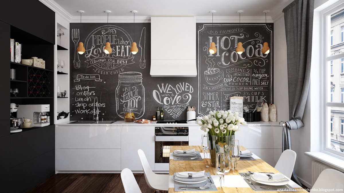 black board backsplash kitchen