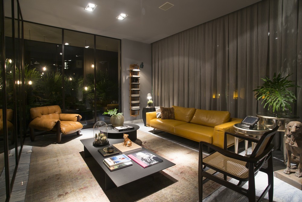 luxury living room with yellow accent