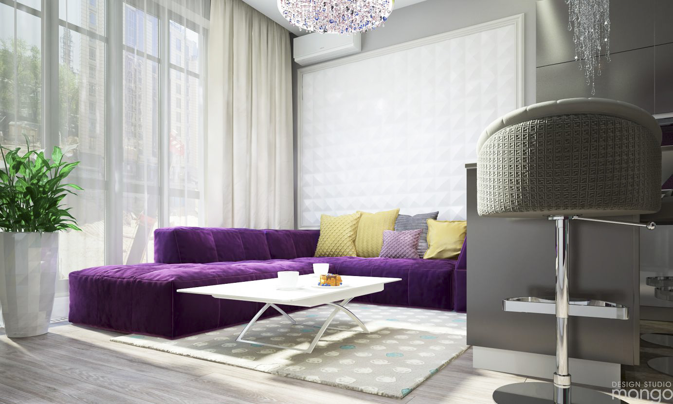 purple theme living decor