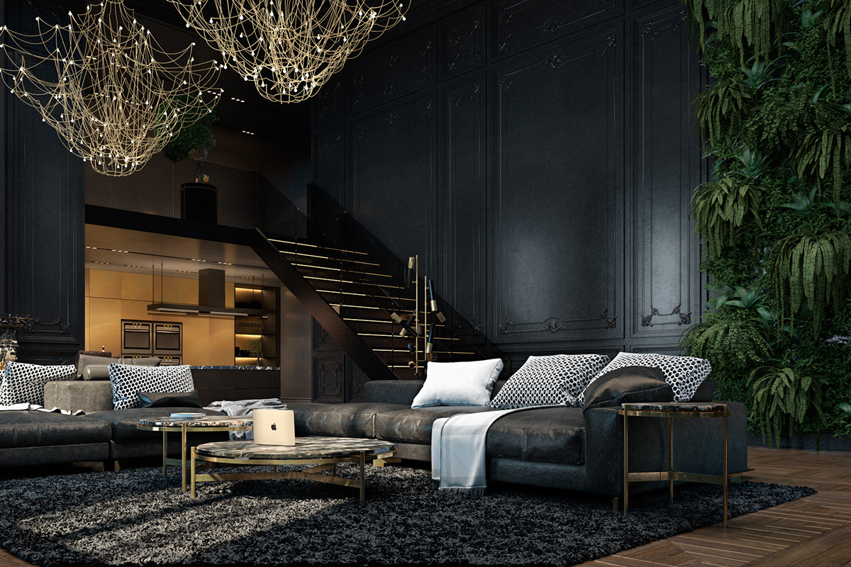 modern dark living room