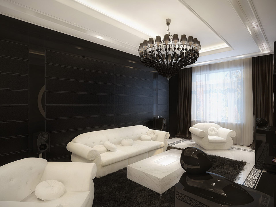 black and white living room decor